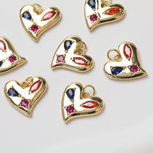Load image into Gallery viewer, Gold Heart Charms, Rainbow CZ Pave, 18K Gold Plated, Love Pendant, Necklace Making Pendants, Jewelry Findings GZ343