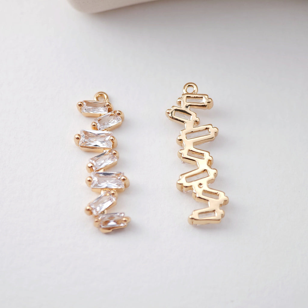 CZ Pave Elongated Pendant, Cubic Pendant, Earring Charms, Real Gold Plated Brass Earring Pendant, Jewelry Findings D0064