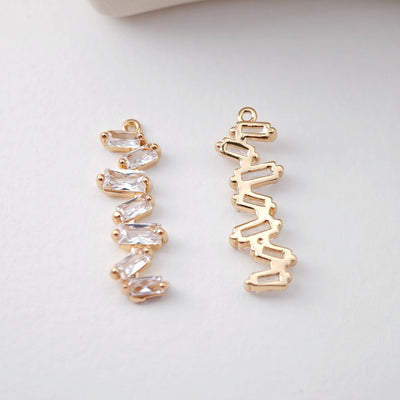 CZ Pave Elongated Pendant, Cubic Pendant, Earring Charms, Real Gold Plated Brass Earring Pendant, Jewelry Findings D0064
