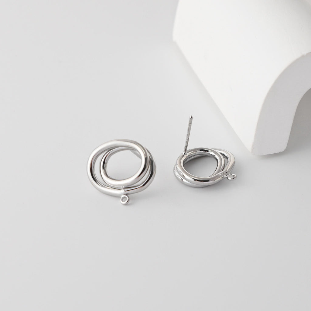 Oval Earrings Post With Loop, 18K Gold Plated, Nickel Free, S925 Silver Pin, Hollow Ear Stud Hypoallergenic Earring Findings D0362