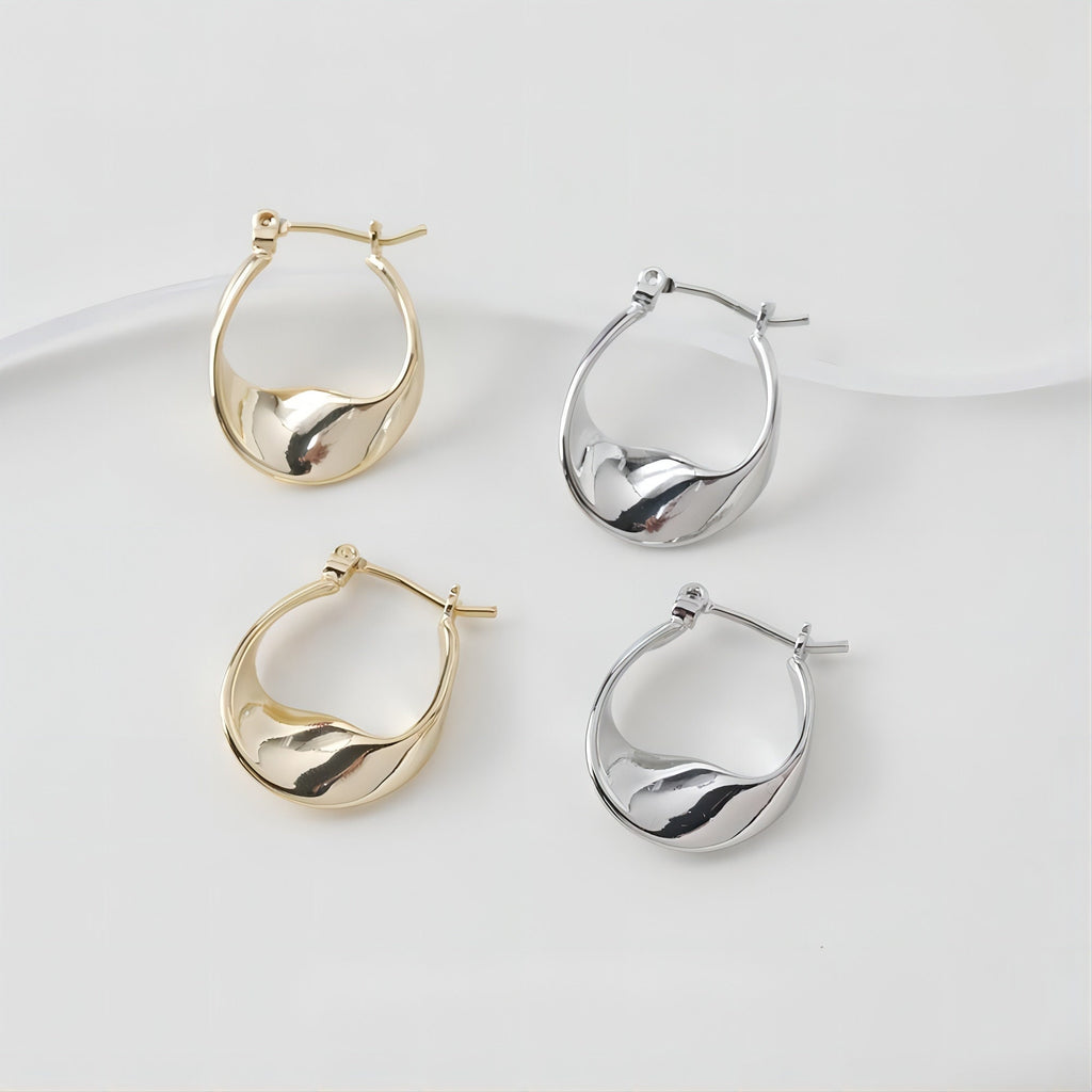 Twisted Hoop Earrings, 14K Gold/Silver, Stainless Steel Pin Nickel Free Earrings, Shiny Gold Hoop Ear Stud GE014