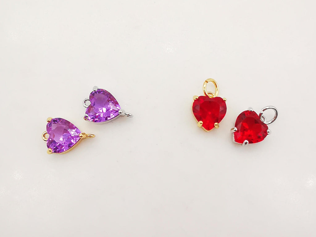 2PCS Purple/Red Cubic Heart Tiny Charms, 18K Gold Plated CZ Pave Love Charms, Bracelet Necklace Making Pendants, Jewelry Findings S20288
