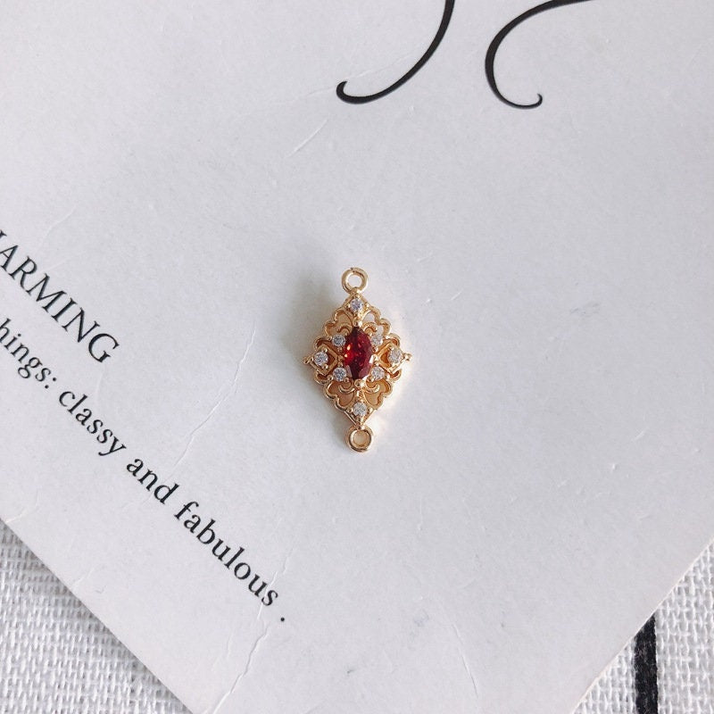 10pcs Flower Connector Charm with loops, Boho Connector, Cubic Pave Pendant, Necklace Making, Gold Plated Jewelry Findings MY060-F123