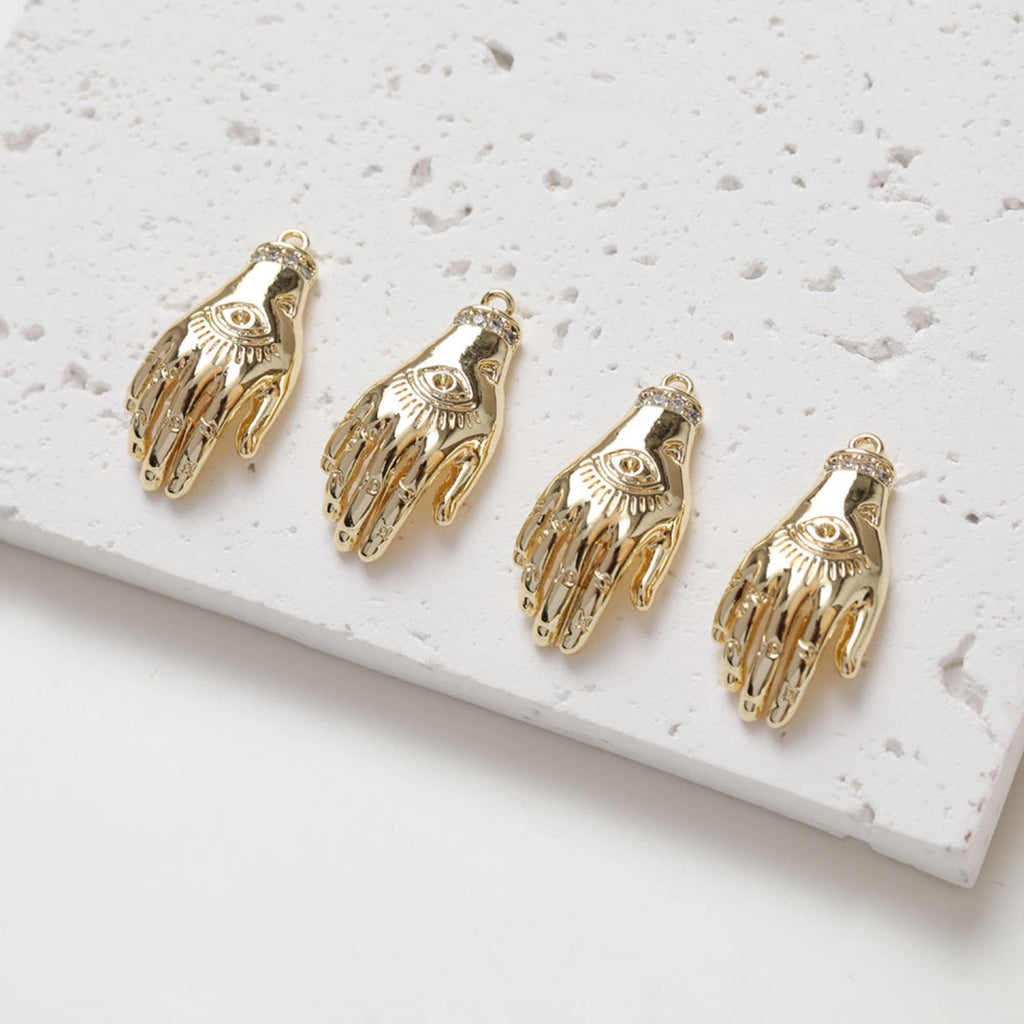 Evil eye Hand Charm, 14K Gold/Silver Plated Eye Pendant, Neckalce Bracelet Making Pendant, Jewelry Supply Finding GZ247