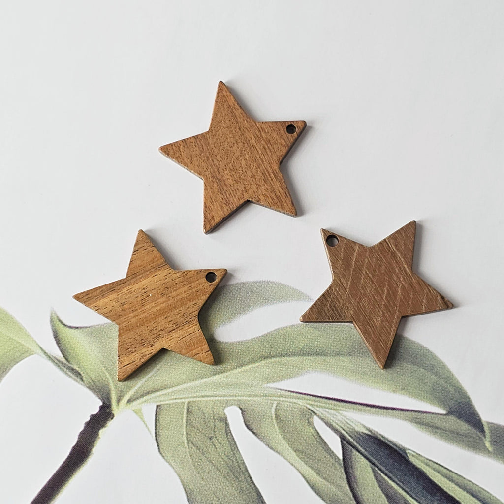 10PCS Star Openwork Geometric Wooden Pendant, Necklace Making Findings JT077