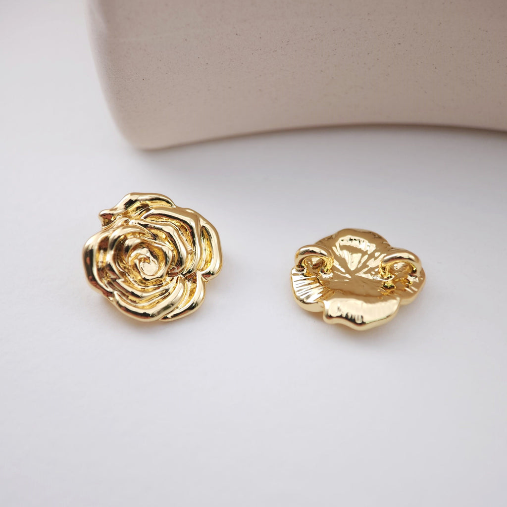 Gold Rose Flower Charm with loops, Gold Button Pendant, Sunflower Charm Pendant for Bracelet Necklace Earring, Jewelry Findings S1171