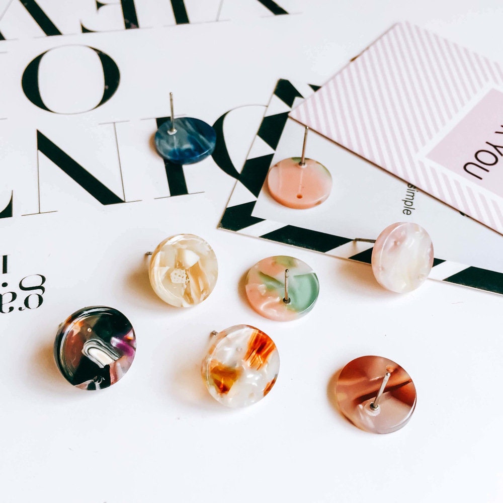 10PCS Acrylic Round Earring Findings, 15 Colors You Choose, S925 Silver Ear Stick, Nickel Free, Earring Finding MY008