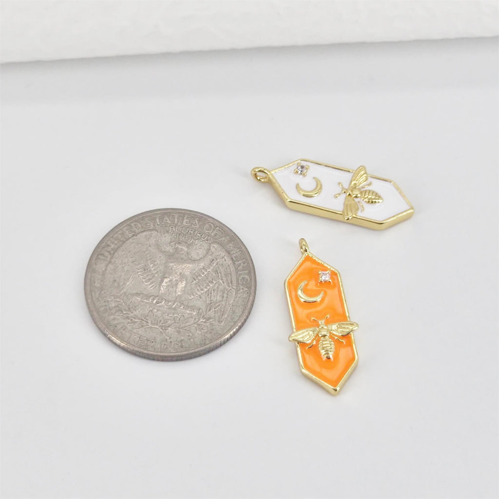 Dije de abeja esmaltado multicolor, luna y abeja, chapado en oro de 18 quilates, ideal para hacer collares y pulseras S20796