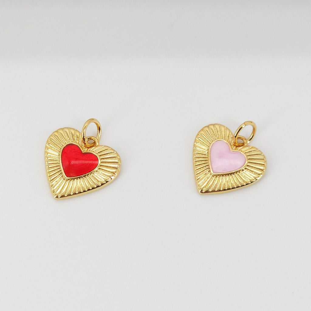 Enamel Heart Charm, 18K Gold Plated Heart Pendant, 10mm, Necklace Bracelet Making Pendant S20720