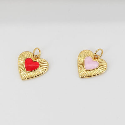Enamel Heart Charm, 18K Gold Plated Heart Pendant, 10mm, Necklace Bracelet Making Pendant S20720