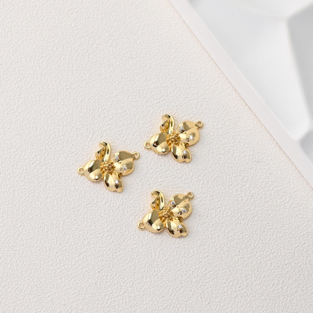 Flower Charm, Micro Pave Flower Pendant, Flower Connector,  18K Gold Plated, For Necklace And Earrings Making, Jewelry Findings D0498