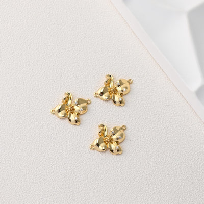 Flower Charm, Micro Pave Flower Pendant, Flower Connector,  18K Gold Plated, For Necklace And Earrings Making, Jewelry Findings D0498
