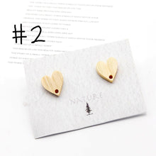 Cargar imagen en el visor de la galería, 4 pendientes de madera con forma de corazón para mujer, de fresno reciclado, sin níquel, con diseño geométrico llamativo, JT908