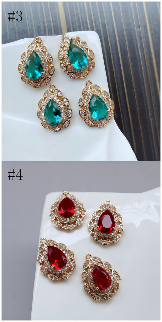 10pcs Flower Connector, Cubic Zircon Crystal Pendant, Bracelet Necklace Pendant, 14K Real Gold Plated, Jewelry Findings HL125-F089