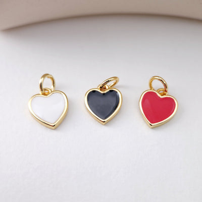 Enamel Heart Charm, 18K Gold Plated Heart Pendant, 10mm, Necklace Bracelet Making Pendant S1206