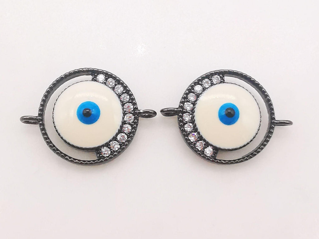 Cubic Evil Eye Connector Charm, 18K Gold Plated Micro CZ Pave Connector, 12mm, Bracelet Making, Jewelry Findings S125