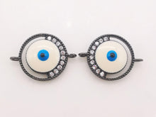 Load image into Gallery viewer, Cubic Evil Eye Connector Charm, 18K Gold Plated Micro CZ Pave Connector, 12mm, Bracelet Making, Jewelry Findings S125