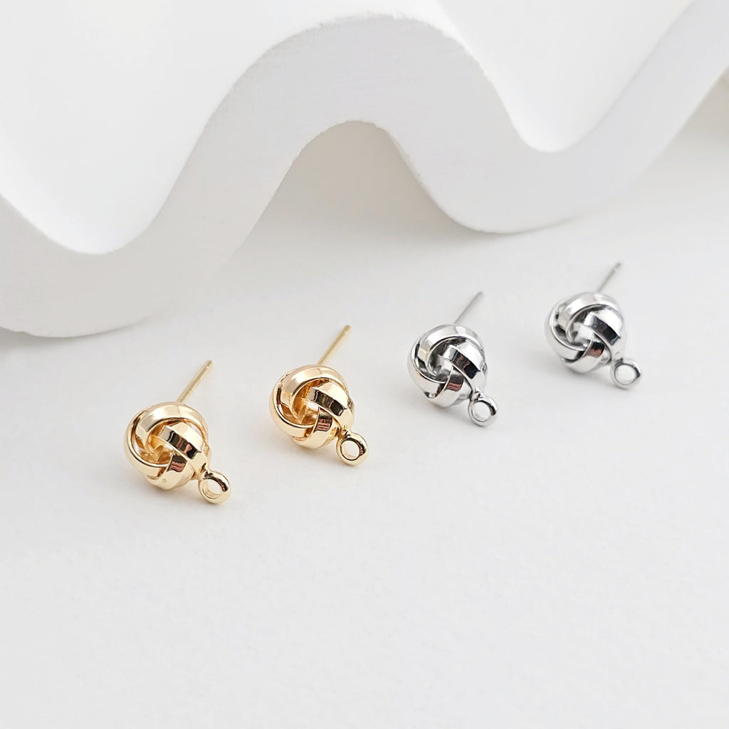 Round Wire Dough Earring Post with Loop, 18k Gold Chain Round Stud Earring Nickel Free, Hypoallergenic Earring Findings ZX271