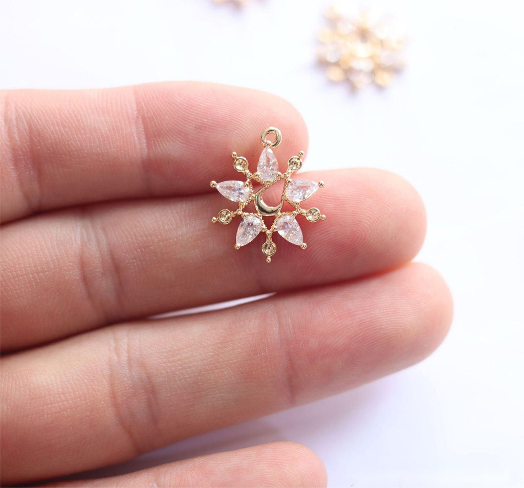 CZ Pave Star Charm, Cubic Zircon Crystal Pendant, CZ Earring Charms,  Real Gold Plated Brass Earring Charms, Jewelry Findings HL023-F216