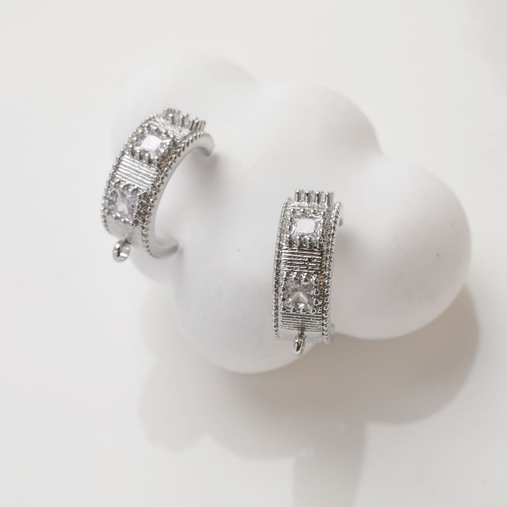 C Shape Earrings Post, 14K Gold/Silver Plated, CZ Pave, S925 Silver Ear Pin Nickel Free, Ear Stud Hypoallergenic Earring Findings GZ406