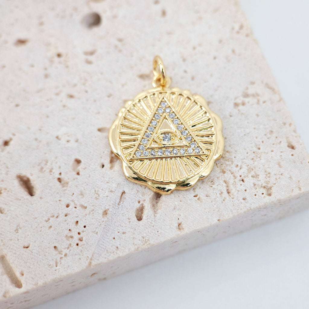 سحر عين الشر، قلادة عملة معدنية، قلادة عين مرصعة بالزركونيوم مطلية بالذهب عيار 18 قيراطًا، سحر صنع القلائد، نتائج المجوهرات S20408