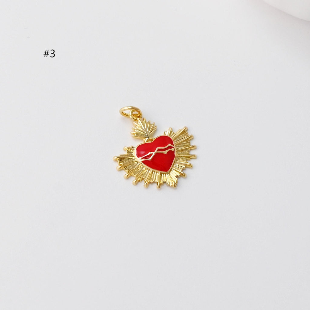 Heart Shape Evil Eye Charm, 18K Gold Plated Enamel Eye Pendant, Necklace Making Charm, Jewelry Findings