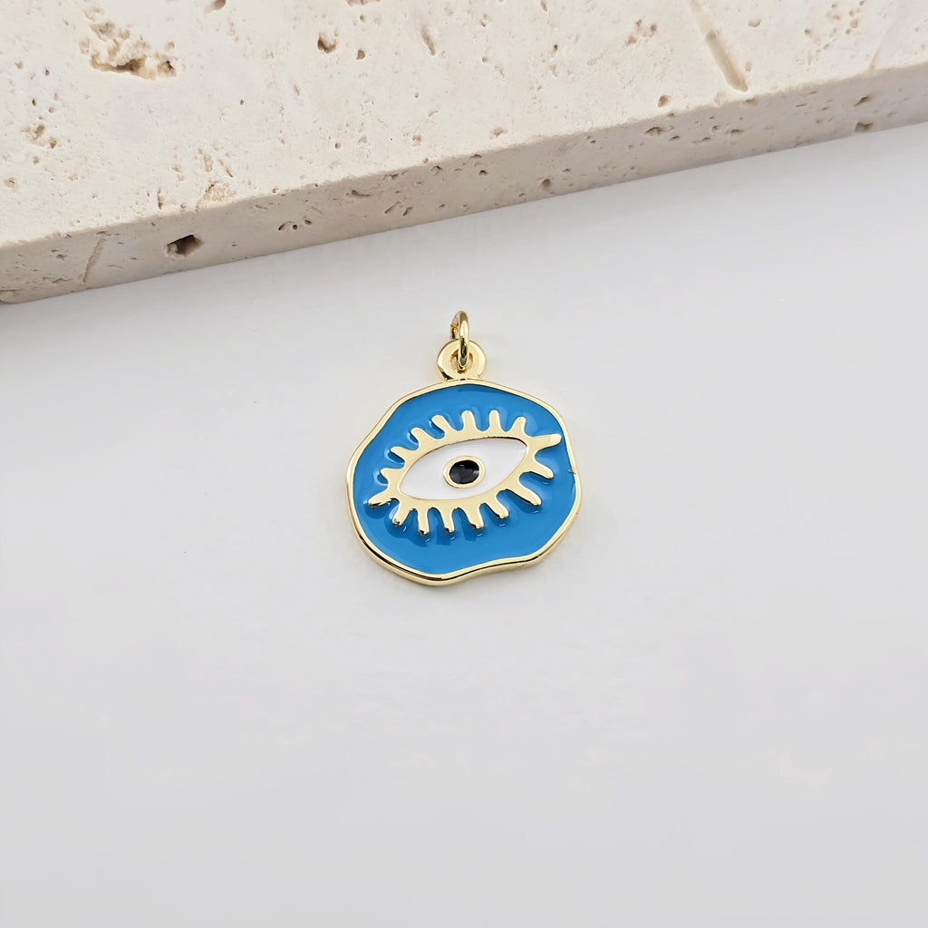 Enamel Evil Eye Charm, 18K Gold Plated Eye Pendant, 20mm, Necklace Making Charm, Jewelry Findings S1283