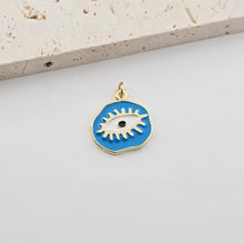 Load image into Gallery viewer, Enamel Evil Eye Charm, 18K Gold Plated Eye Pendant, 20mm, Necklace Making Charm, Jewelry Findings S1283