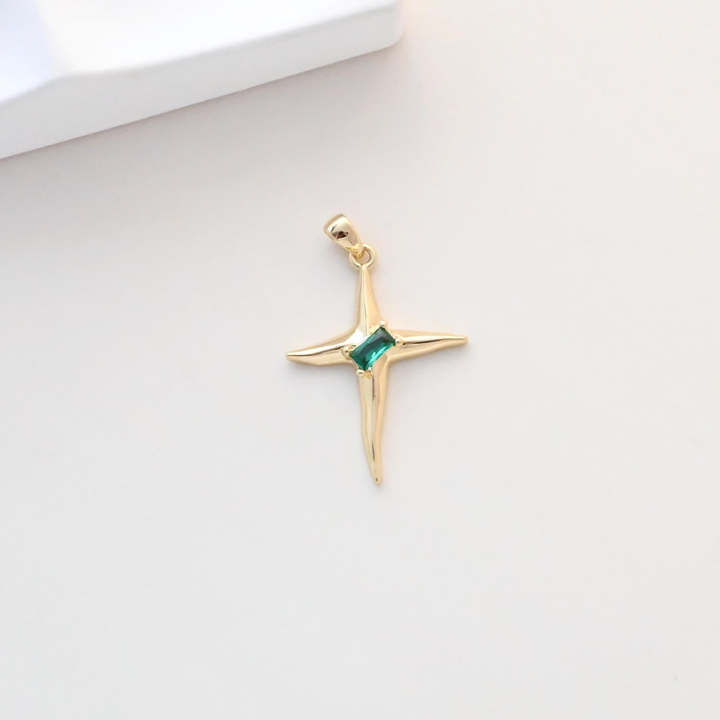 North Star Charms,  Crystal Cubic Pave Star Pendant, 18K Gold Plated, Necklace Making Star Charms, Jewelry Findings S1339