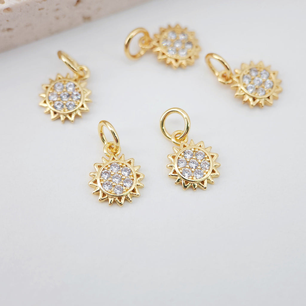 Dainty Sun Moon Charm, Sunny Crystal Cubic Pendant, 18K Gold Plated Micro CZ Pave, Necklace Making Charm, Jewelry Findings S108