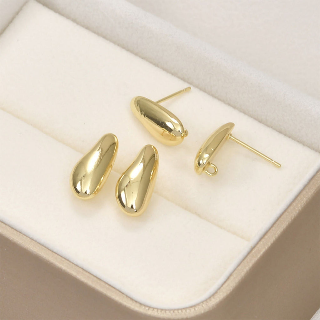 curved surface Round Ear Post With Loop,S925 Silver Ear Pin Nickel Free,Water drop oval Ear Stud,Hypoallergenic Earring Findings LL170-D0316