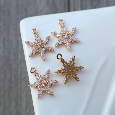 Snowflake Charm, Cubic Zircon Crystal Snowflake Pendant, CZ Earring Charms,  Gold Plated Brass Earring Charms, Jewelry Findings HL016-F143