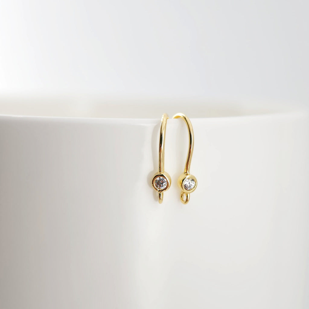 18K Gold Plated Ear Wires, Cubic Pave Earring Hooks, Nickel Free, Fish Hooks, Ear Wires for Jewelry Making D0160