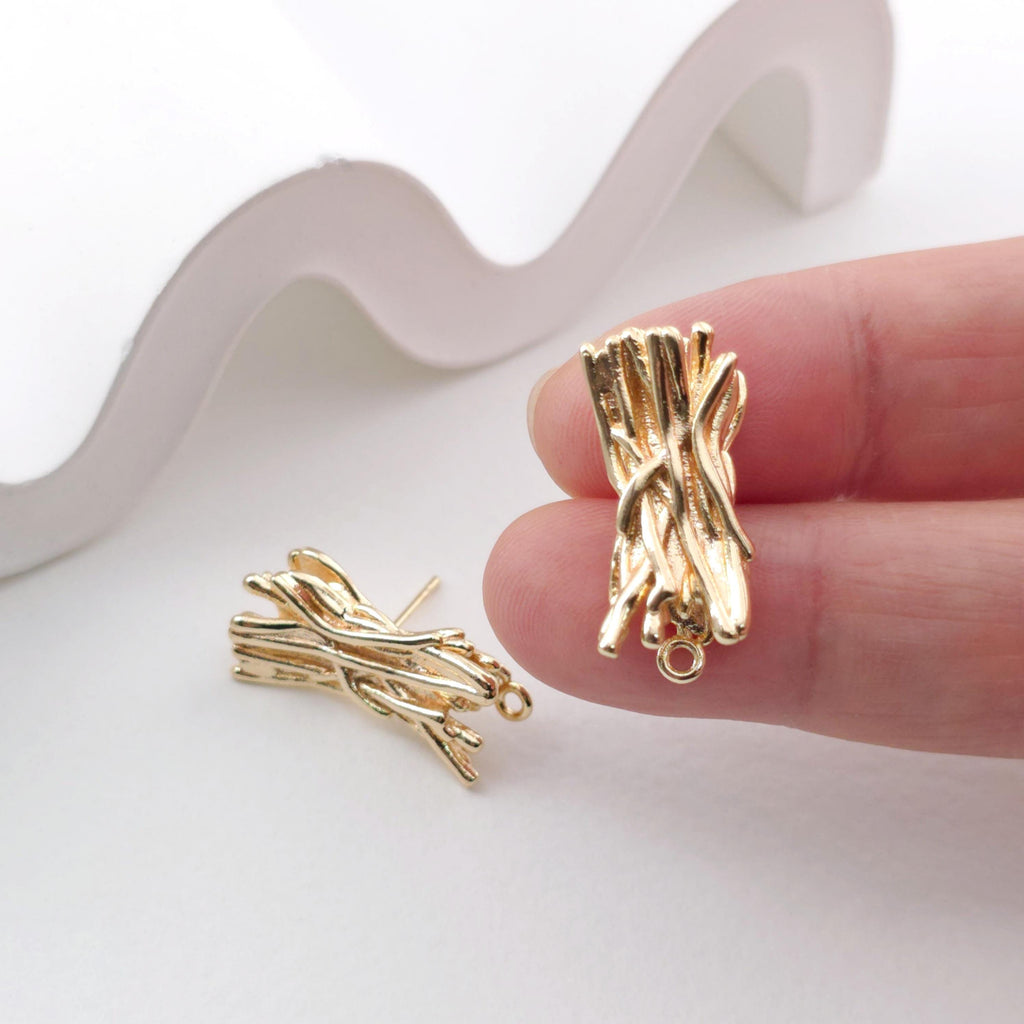 Gold Leaf Earring Post With Loop, Nickel Free Earrings, Ear Stud Loop, Hypoallergenic Earring Findings ZX314