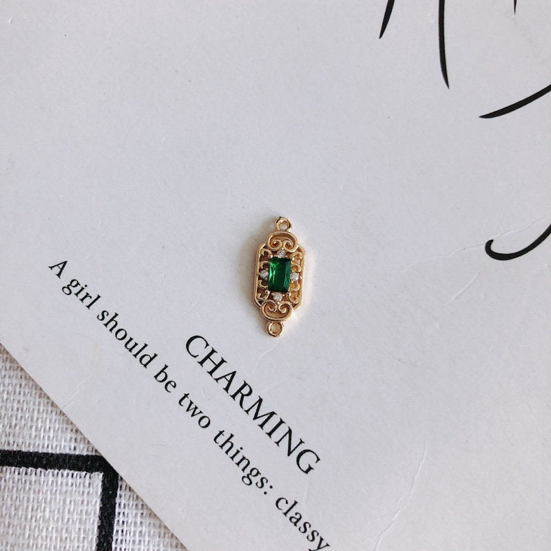 10pcs CZ Pave Boho Connector, Cubic Zircon Crystal Pendant, Bracelet Necklace Pendant, 14K Real Gold Plated, Jewelry Findings MY056-F136