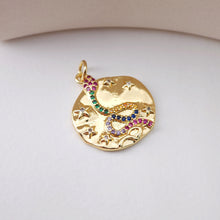 Load image into Gallery viewer, Snake Charm, Dainty CZ Pave, Round Pendant, 18K Gold Plated, Snake Pendant, Bracelet Necklace Making Charm, Jewelry Finding S1213