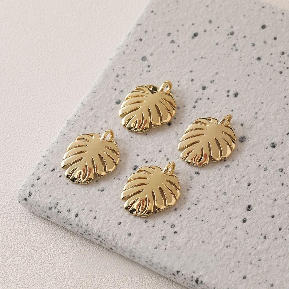 Gold Turtleback Leaf Pendant, Leaf Charm, 14K Real Gold Plated Brass Earring Charms, Jewelry Findings GZ638