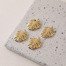 Load image into Gallery viewer, Gold Turtleback Leaf Pendant, Leaf Charm, 14K Real Gold Plated Brass Earring Charms, Jewelry Findings GZ638