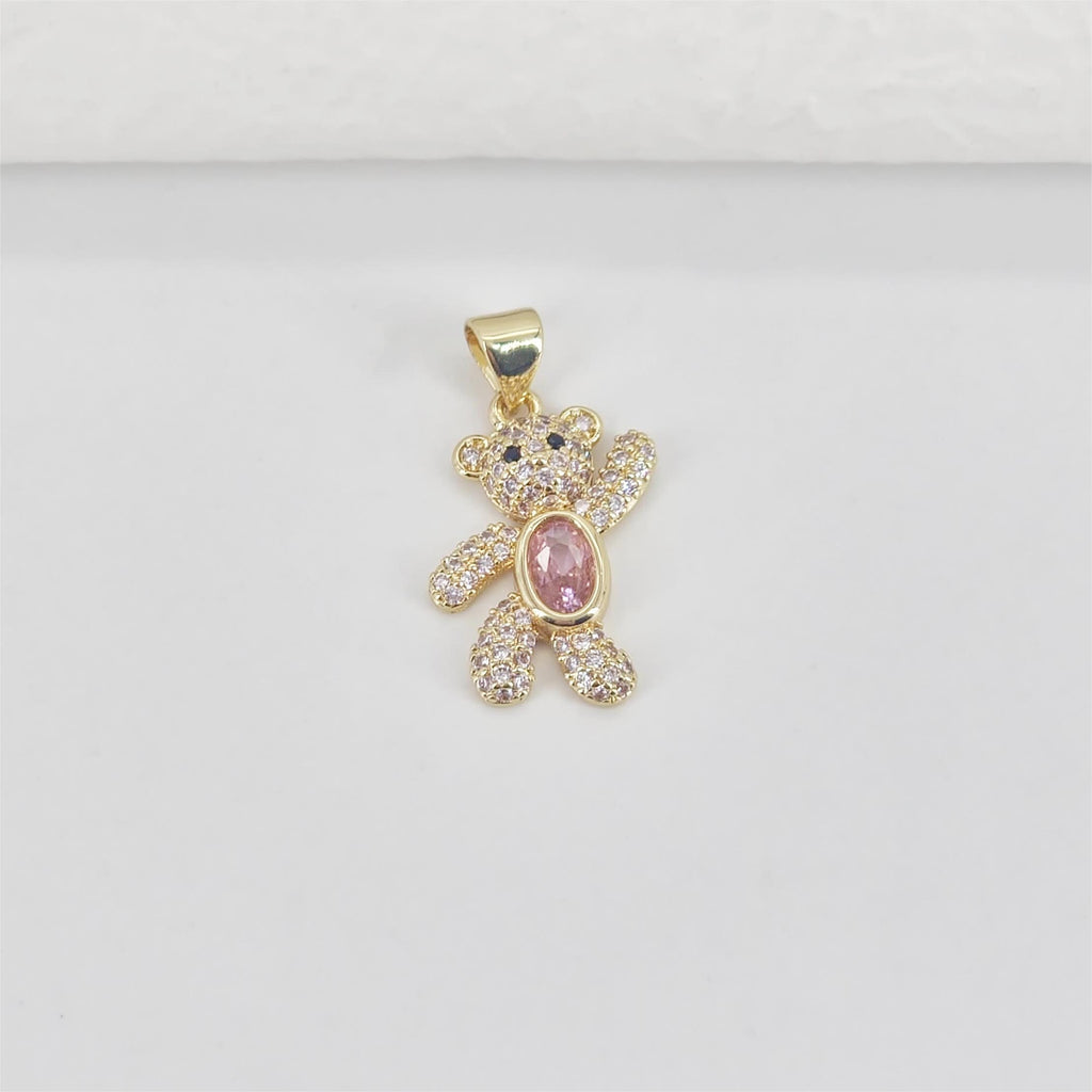 Bear Charm, Pave CZ, 18K Gold Plated Crystal, Teddy Bear Pendant, Rabbit for Jewelry Making S20784
