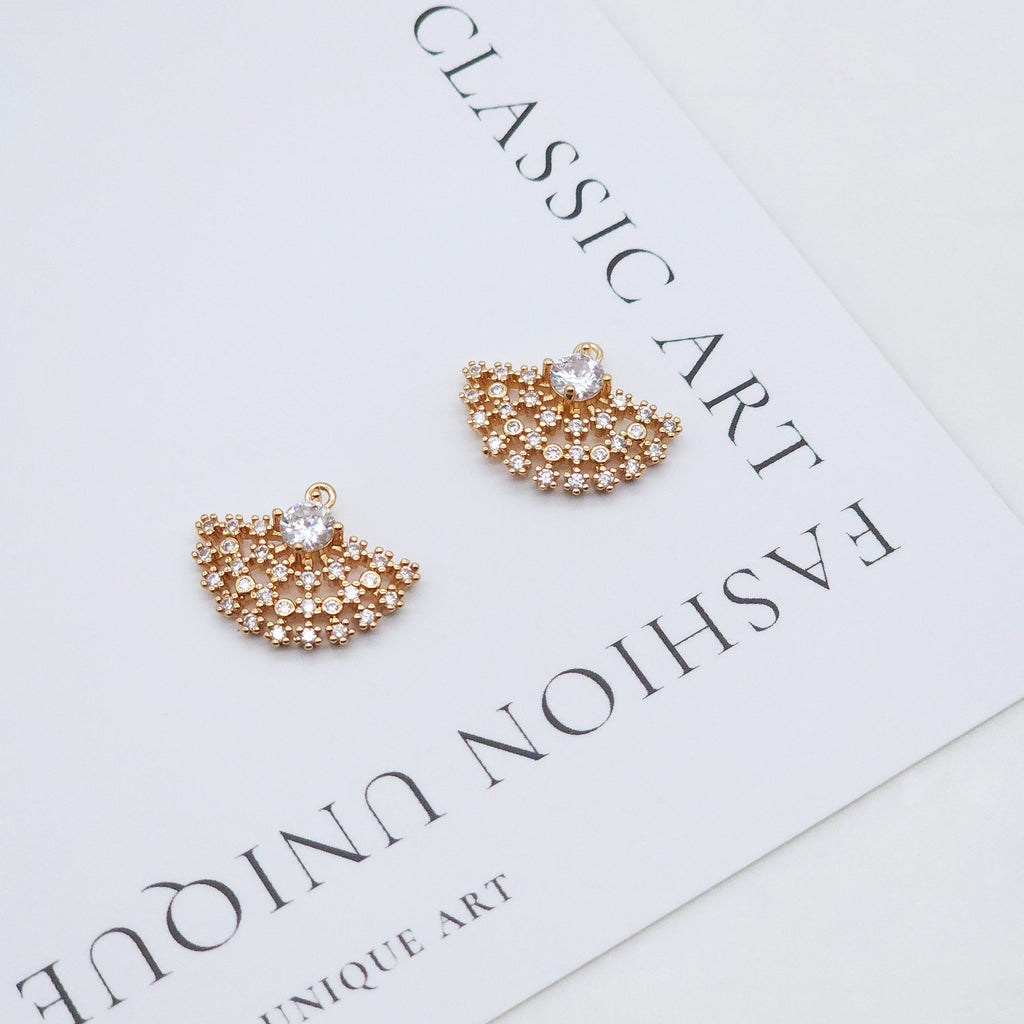 Dije de abanico con pavé de circonita cúbica, colgante de abanico de cristal de circonita cúbica, colgante para pulsera y collar, dije chapado en oro, accesorios de joyería ZR001-F107