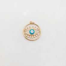 Load image into Gallery viewer, Cubic Evil Eye Charm, 18K Gold Plated Micro CZ Pave Round Pendant, 20mm, Necklace Making Charm, Jewelry Findings S20377