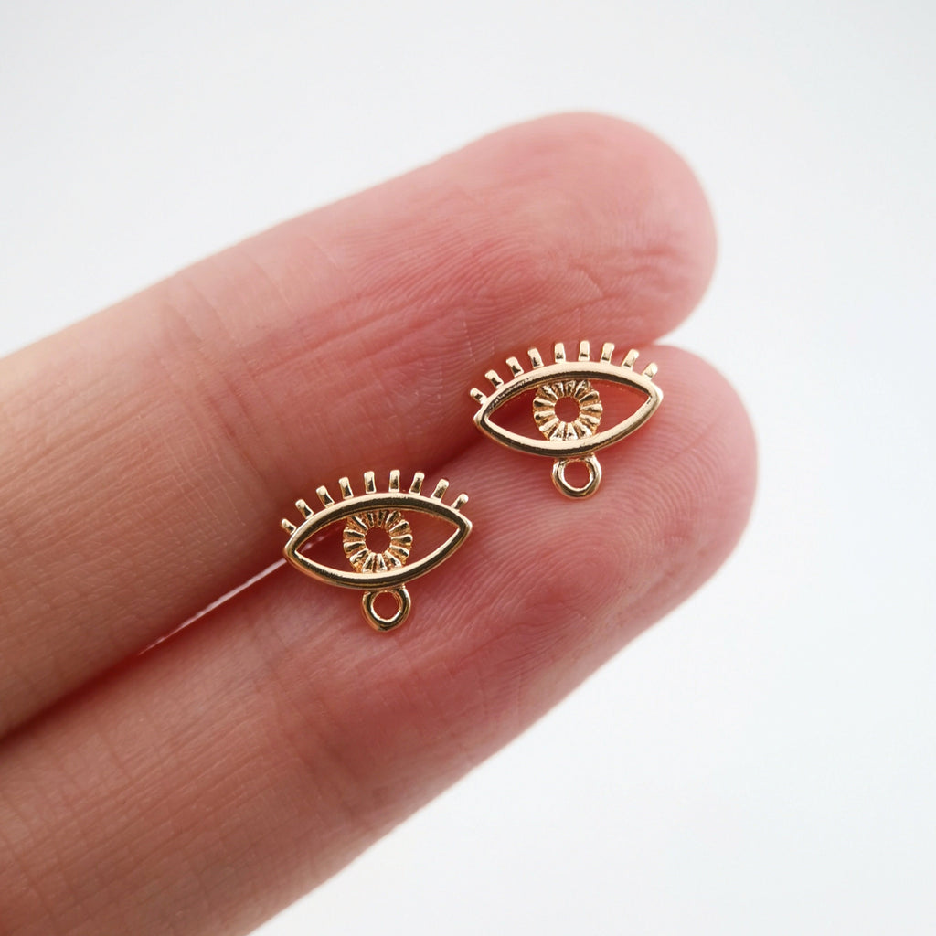 Evil Eye Post Earrings, Gold Plated Vintage  Earring Post with Loop,Hypoallergenic, Handmade Earring Finding, DIY Earring Supplies ZX218