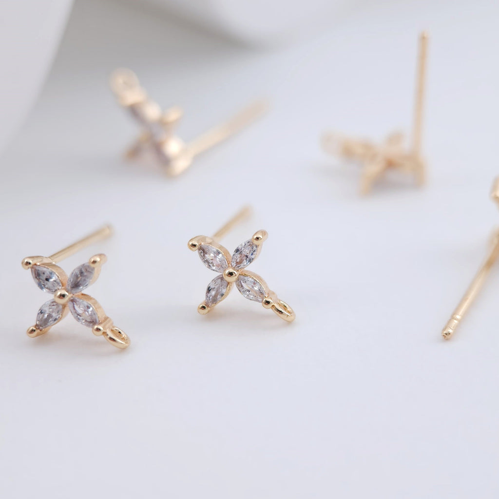 أقراط على شكل زهرة لطيفة بأربع بتلات مع حلقات، مصنوعة من الفضة الإسترليني 925 وخالية من النيكل، ونتائج أقراط مضادة للحساسية ZX240