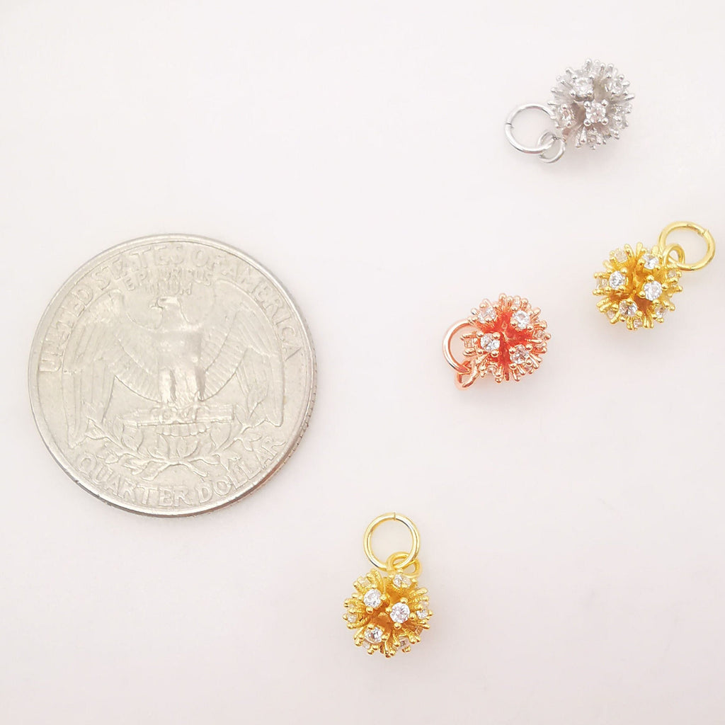 2PCS Tiny 3D Flower Charms, 18K Gold Plated Cubic Pave Charms, CZ Pave Pendant,  Necklace charms, Jewelry Findings S608