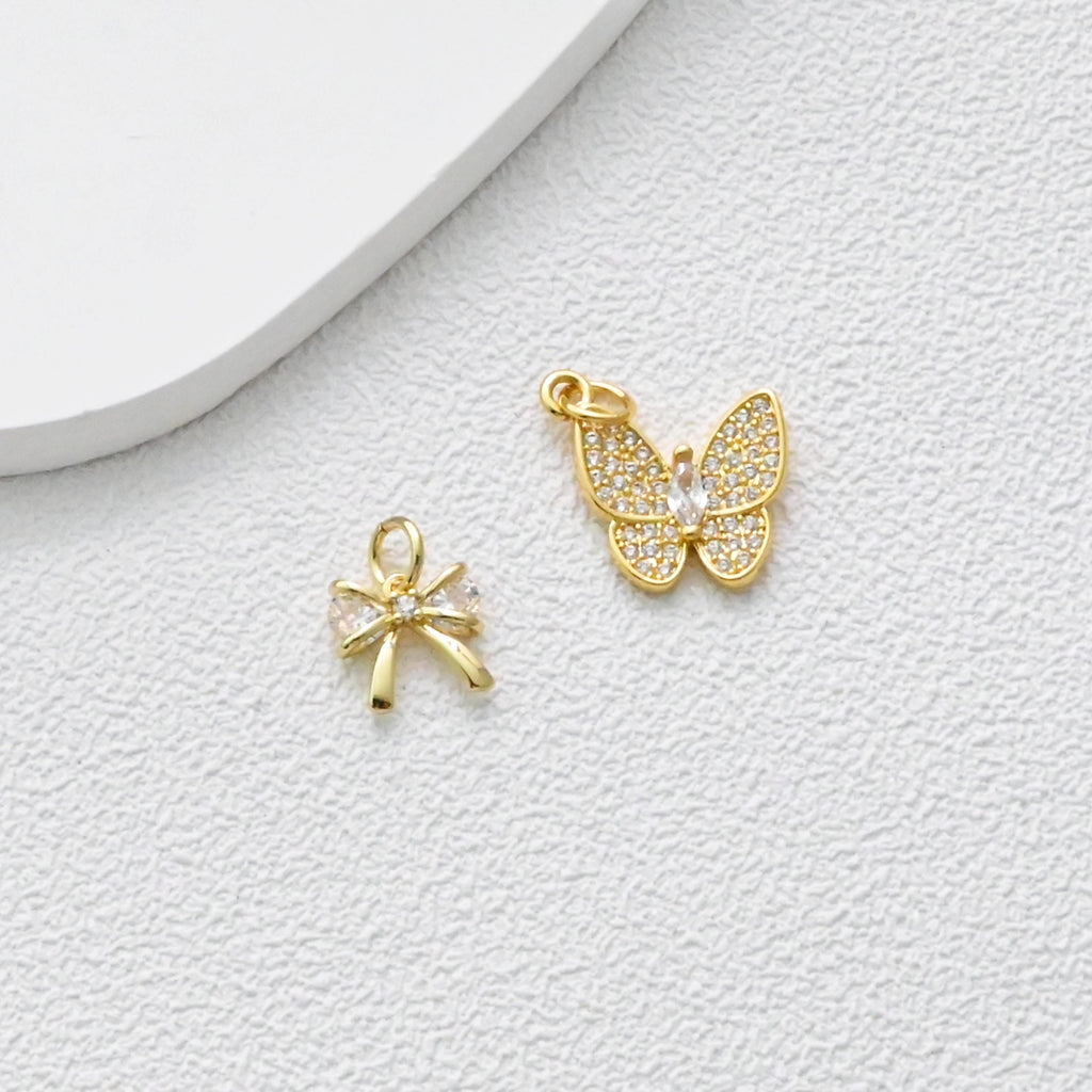 Bow Tie/Butterfly Pendant, CZ Butterfly Charms, 18K Gold Plated Animals Charms, For Bracelet And Necklace Making, Jewelry Findings S1354