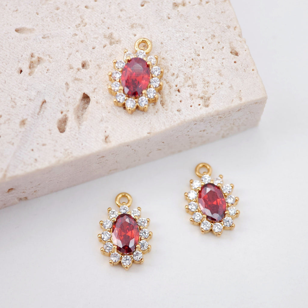 Oval Crystal Pave Charm, Pave CZ Pendant, Dainty Charms for Necklace Bracelet Making, Jewelry Findings S20360