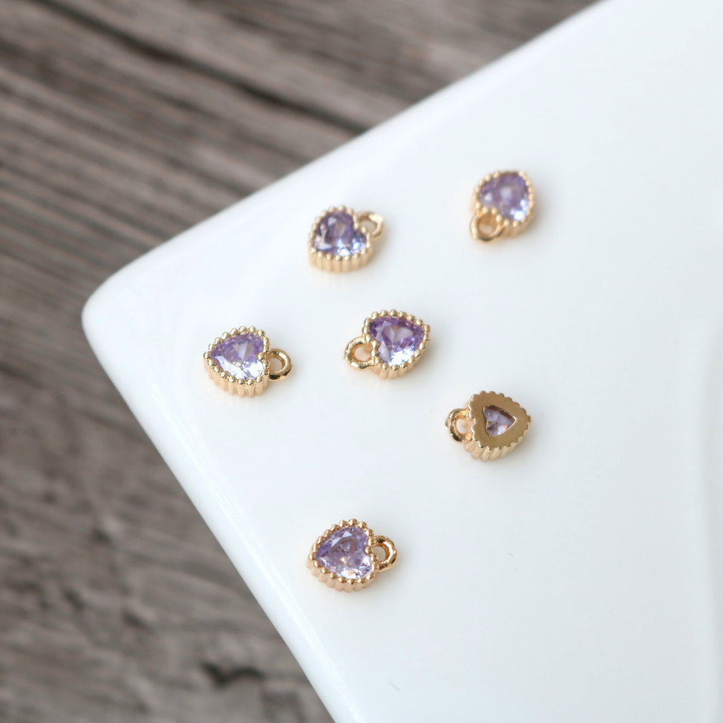 10 قطع من دلايات القلب الصغيرة، دلاية قلب مكعب، قلادة حب مرصعة بأحجار الزركونيا المكعبة مطلية بالذهب عيار 18 قيراطًا، قلادات لصنع القلائد، قطع مجوهرات HL124-F088