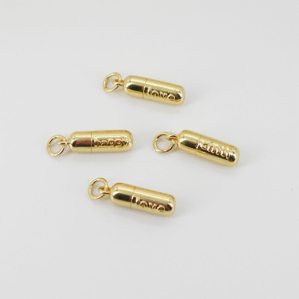 Gold Pills Charms, 18K shiny Gold Plated Love Pendant, Necklace Making Charms, Jewelry Findings S20805