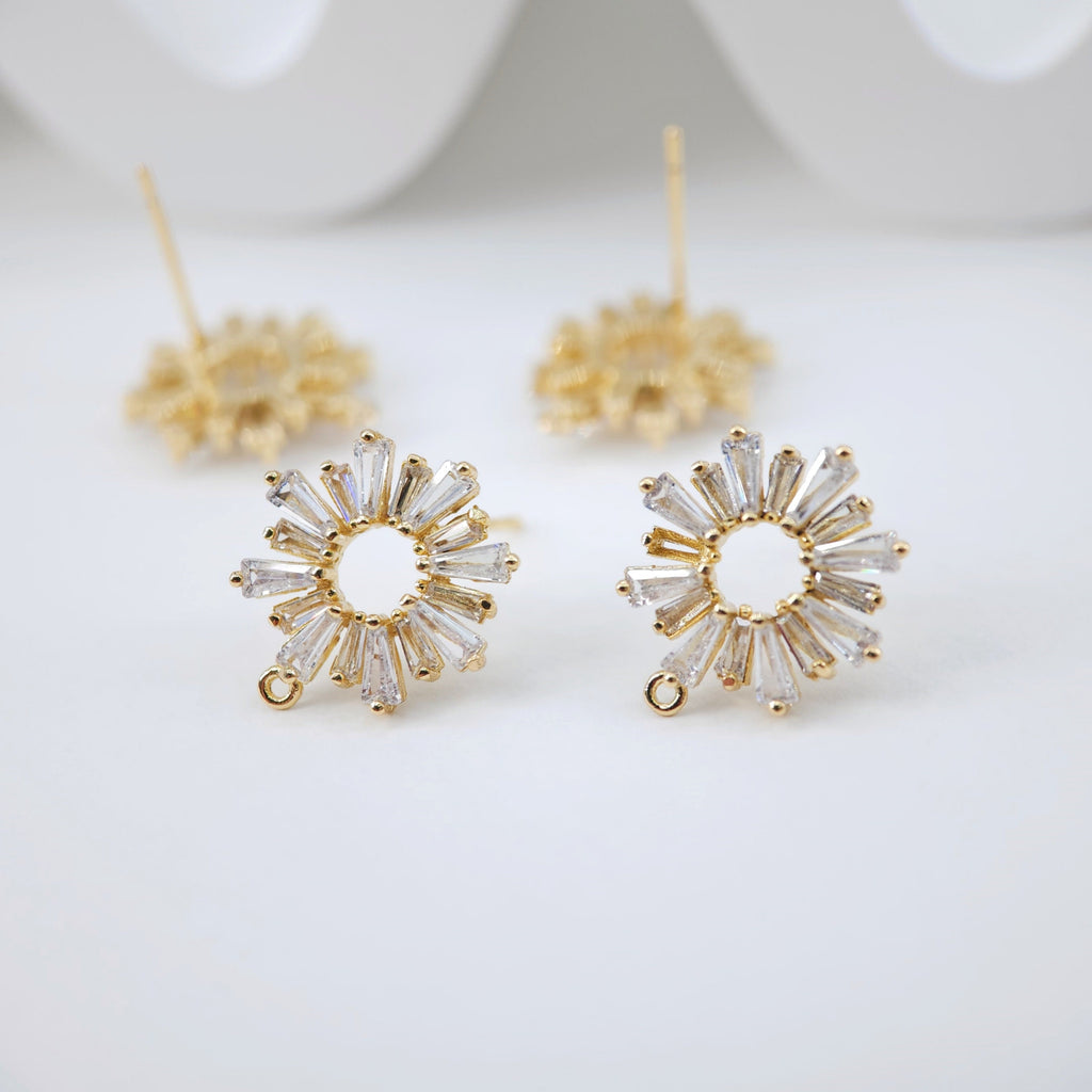 Cubic Zirconia Circle Post Earrings,Gold Plated Earring Post with Loop,Hypoallergenic,DIY Earring Findings,Handmade Earring Supplies D0034