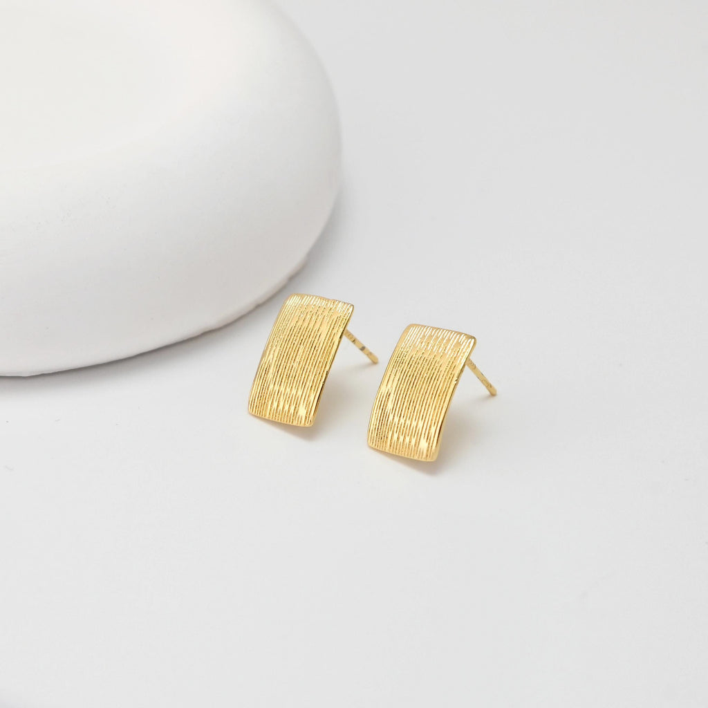 Rectangular Brushed Earrings Post With Loop, 18K Gold Plated, Nickel Free, S925 Silver Pin, Ear Stud Hypoallergenic Earring Findings D0455